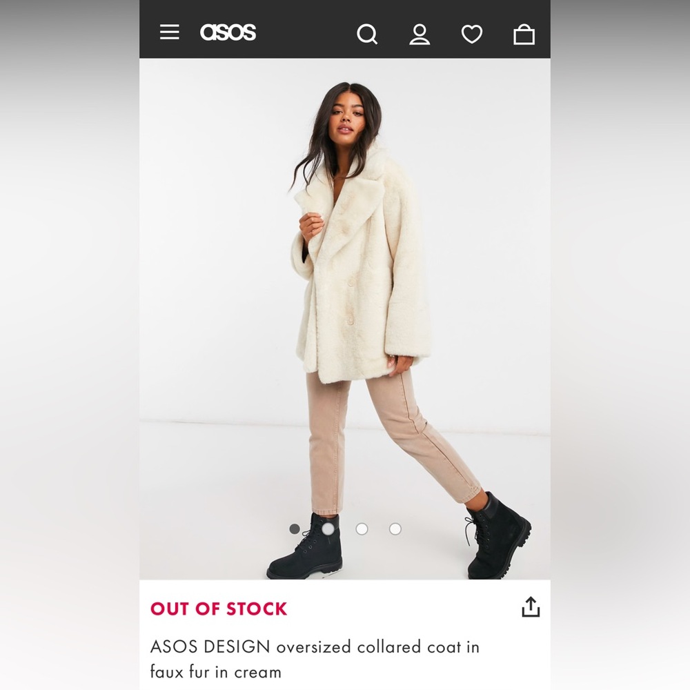 ASOS DESIGN oversized collared coat in faux fur in cream.